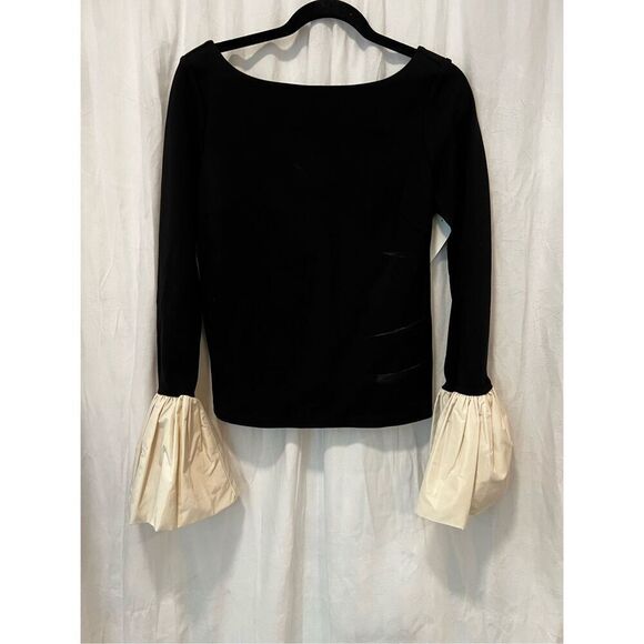 Staud Women's Black Ivory Contrast Bell Cuff Long Sleeve Jersey Top Medium NWOT - Picture 5 of 8